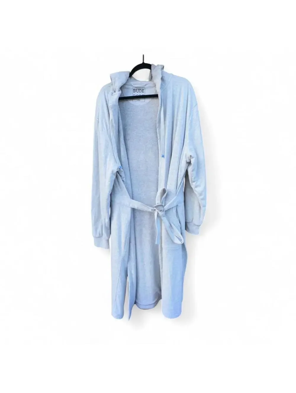 DudeRobe Men's Robe  L / XL– Hooded TERRY Bath Robe for Men with Pockets Grey